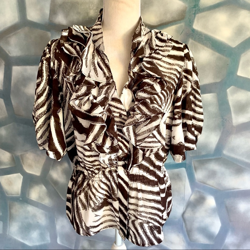 Nine West Blouse in Brown and Cream Print; Sz Med
